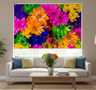 Rolgordijn woonkamer kleurrijke chrysant - TenStickers