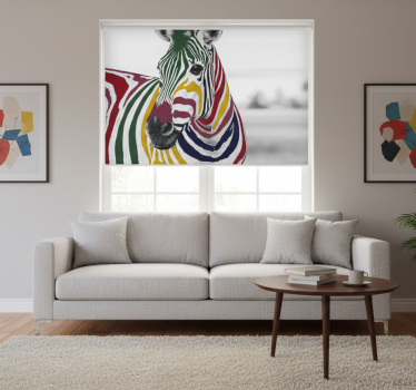 Rolgordijn woonkamer kleurrijke zebra schilderij kunst - TenStickers