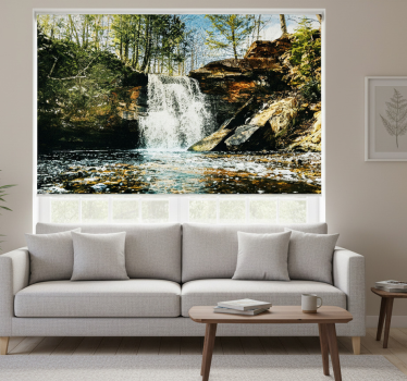 Rolgordijn woonkamer landschap waterval bos - TenStickers