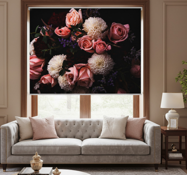 Rolgordijn woonkamer luxe boeket roze rozen - TenStickers