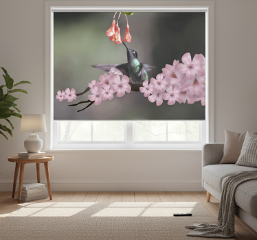 Rolgordijn woonkamer maroon vogel op boom - TenStickers