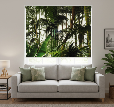 Rolgordijn woonkamer met groene plantenwanden - TenStickers