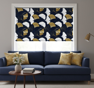 Rolgordijn woonkamer met reliëf ginkgo bladeren - TenStickers