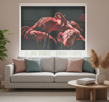 Rolgordijn woonkamer met verlichte roze flamingo's - TenStickers
