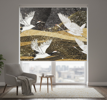 Rolgordijn woonkamer met witte oosterse vogels - TenStickers