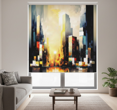 Rolgordijn woonkamer moderne abstracte stadsart. - TenStickers