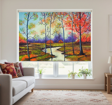 Rolgordijn woonkamer moderne kleurrijke bomen lente - TenStickers