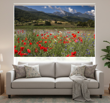 Rolgordijn woonkamer mooi prairieveld met bloemen - TenStickers