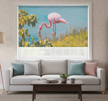 Rolgordijn woonkamer mooie flamingo bij het water - TenStickers