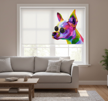 Rolgordijn woonkamer multicolor chihuahua met bril - TenStickers
