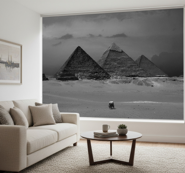 Rolgordijn woonkamer muurschildering hall piramides egypte - TenStickers