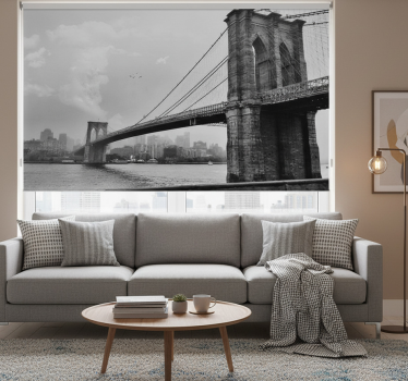 Rolgordijn woonkamer muurschildering met brug new york - TenStickers
