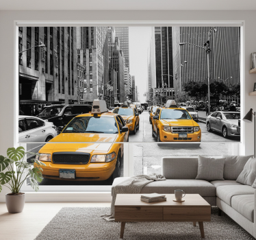 Rolgordijn woonkamer new york taxi - TenStickers