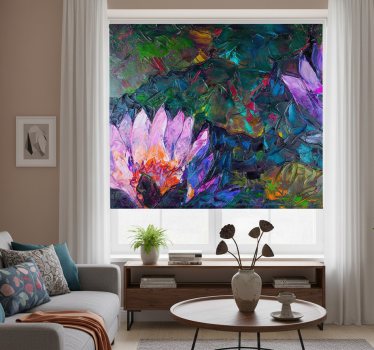 Rolgordijn woonkamer olieverf lotus - TenStickers