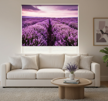 Rolgordijn woonkamer paarse afbeelding met bloemen - TenStickers