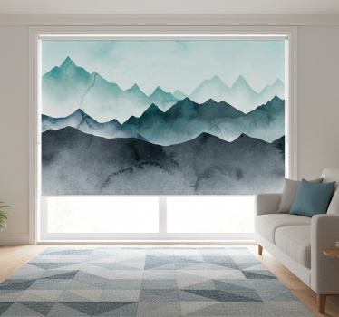 Rolgordijn woonkamer painted blue mountains - TenStickers