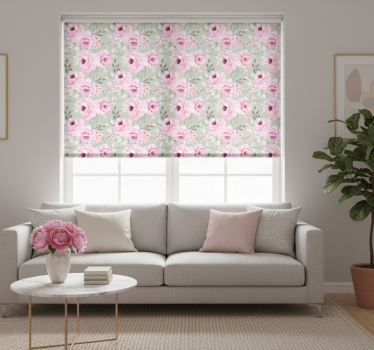 Rolgordijn woonkamer pastel kleur pioenrozen - TenStickers