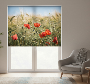 Rolgordijn woonkamer poppies in zomergerst - TenStickers
