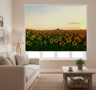 Rolgordijn woonkamer prachtig landschap met bloemen - TenStickers