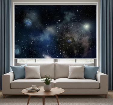 Rolgordijn woonkamer prachtig uitzicht op ruimte en planeet - TenStickers