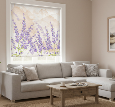 Rolgordijn woonkamer provençaalse aquarel lavendel - TenStickers