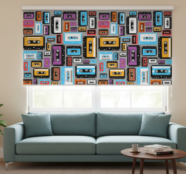 Rolgordijn woonkamer retro 80s cassette tape patroon - TenStickers