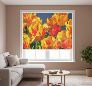 Rolgordijn woonkamer rode en gele tulpen - TenStickers