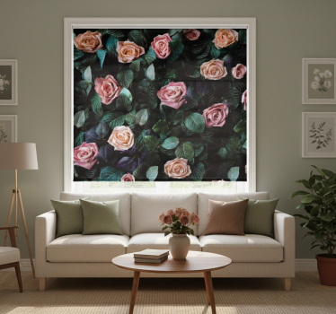 Rolgordijn woonkamer rode rozen bloemen - TenStickers