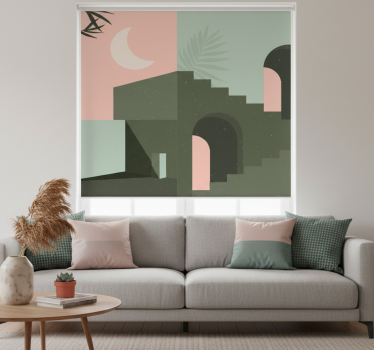 Rolgordijn woonkamer roze en turquoise wanddecoratie - TenStickers