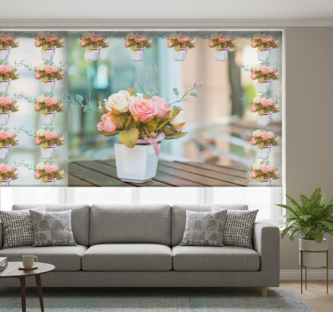 Rolgordijn woonkamer rozen op tafel - TenStickers