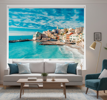 Rolgordijn woonkamer santorini zee - TenStickers