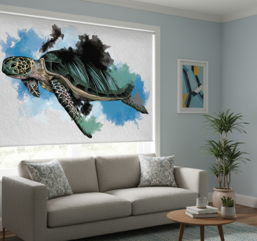 Rolgordijn woonkamer schildpad aquarel - TenStickers