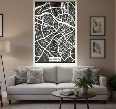 Rolgordijn woonkamer topografische kaart zaragoza - TenStickers