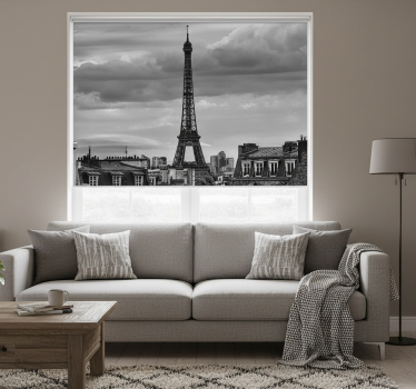 Rolgordijn woonkamer tour eiffel zwart-wit - TenStickers