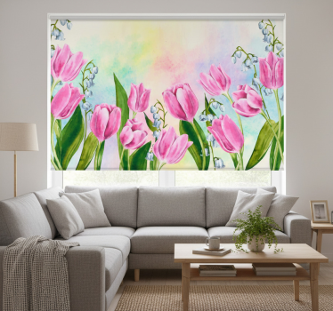 Rolgordijn woonkamer veel tulpen naast elkaar - TenStickers