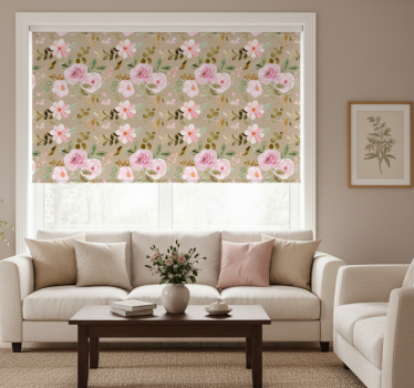 Rolgordijn woonkamer vintage beige rozenstructuur - TenStickers
