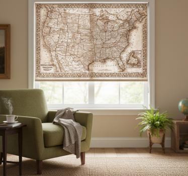 Rolgordijn woonkamer vintage kaart noord-amerika - TenStickers