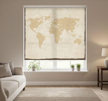 Rolgordijn woonkamer vintage witte en beige wereldkaart - TenStickers