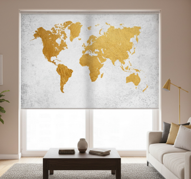 Rolgordijn woonkamer wereldkaart goud - TenStickers
