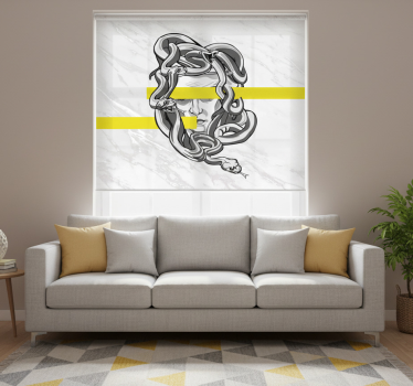 Rolgordijn woonkamer witte medusa met gele strepen - TenStickers
