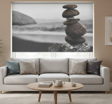 Rolgordijn woonkamer zen toren stenen - TenStickers