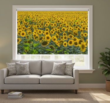Rolgordijn woonkamer zonnebloemveld met zonsondergang - TenStickers