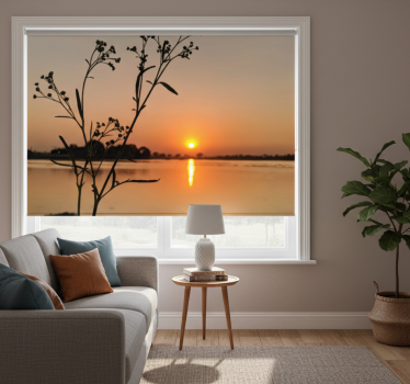 Rolgordijn woonkamer zonsondergang aan het meer - TenStickers
