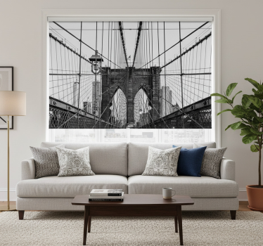 Rolgordijn woonkamer zwart-witte brooklyn bridge - TenStickers