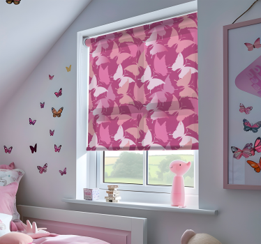Roze achtergrond raambekleding vlinders - TenStickers