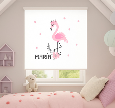 Roze flamenco met naam rolgordijn kinderkamer - TenStickers