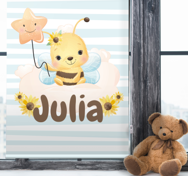 Schattig bijtje met naam rolgordijn kinderkamer - TenStickers