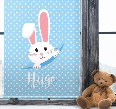 Wit konijntje met naam babykamer rolgordijn - TenStickers