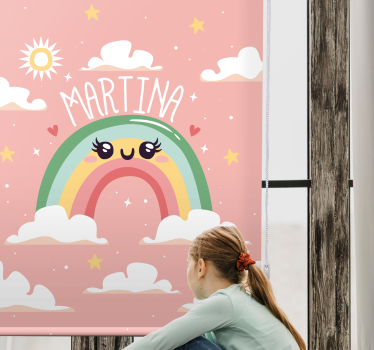 Roze regenboogontwerp met naam rolgordijn kinderkamer - TenStickers