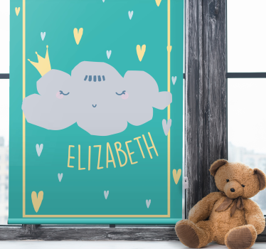 Gekroonde grijze wolk met naam babykamer rolgordijn - TenStickers
